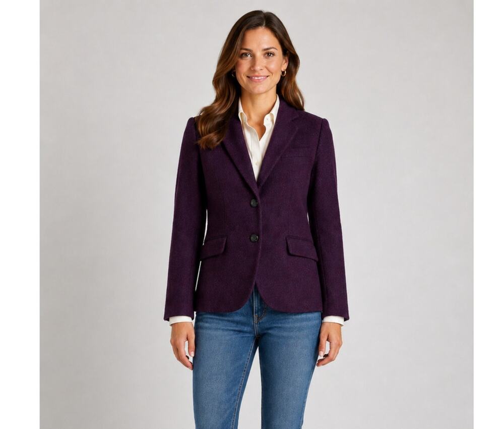 Talbots Riding Wool Blazer Jacket Purple Mallard Print Womens Size 6 Equestrian